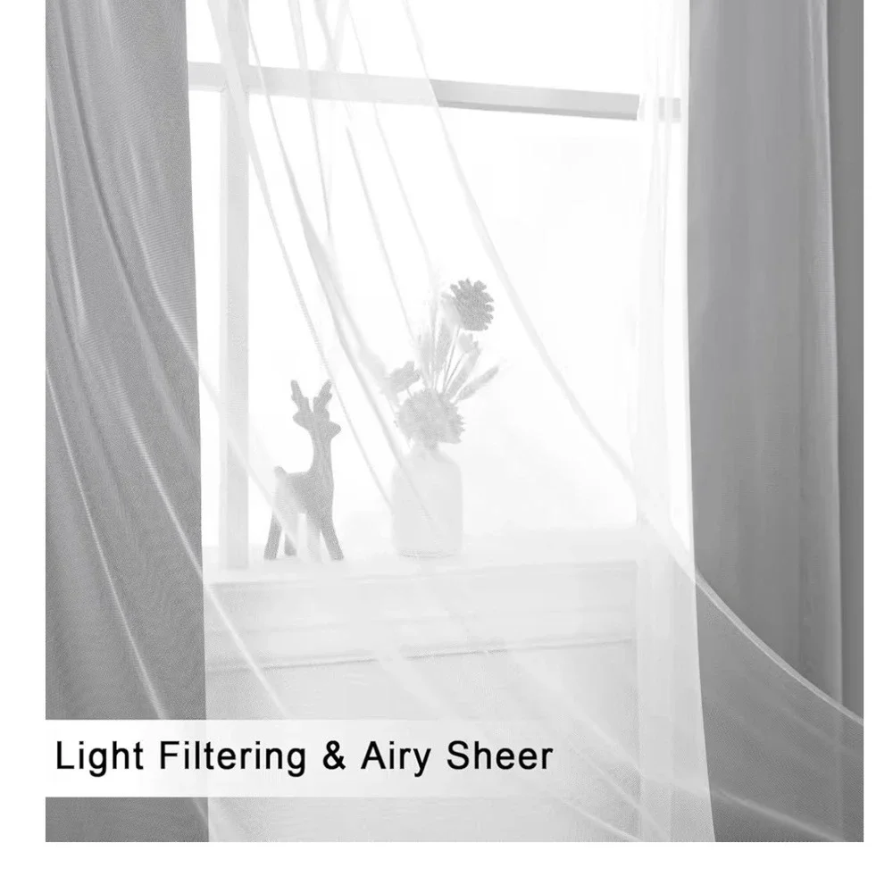 Grey Blackout Curtains with White Sheer Overlay 52x84 4 Panels Grommet Top